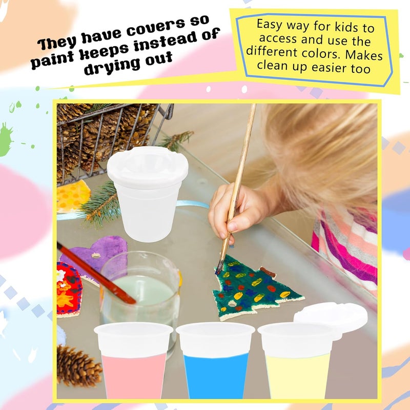Conagel 30 Pack Kids No Spill Paint Cups with Lids Clear White Spill Proof Paint Cups for Chilren Painting Art Supplies School Prizes Classroom Arts Crafts - Image 5
